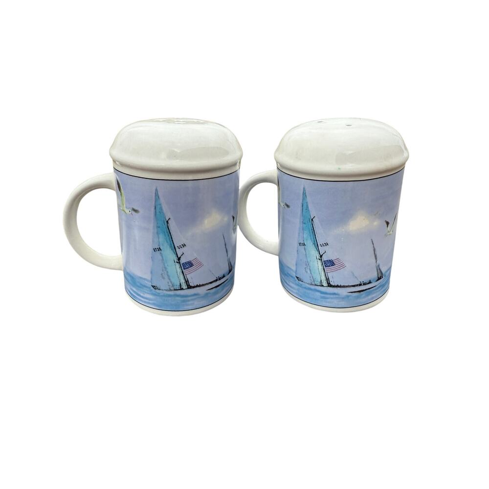 🌊 Nautical Salt & Pepper Shakers Lighthouse Sailboat Coastal Decor - Picture 3 of 4